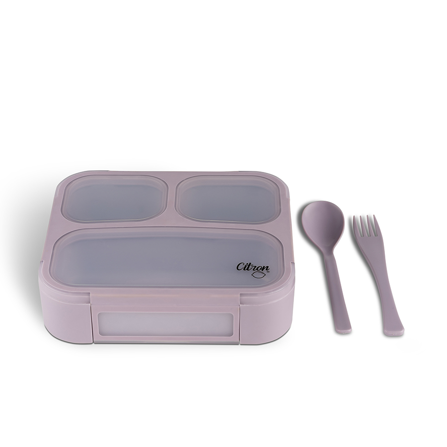 Microwavable Lunchbox with Fork and Spoon - Purple