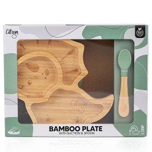 Z1032 - Bamboo Plate with Suction- Dino - Green - Extra 2